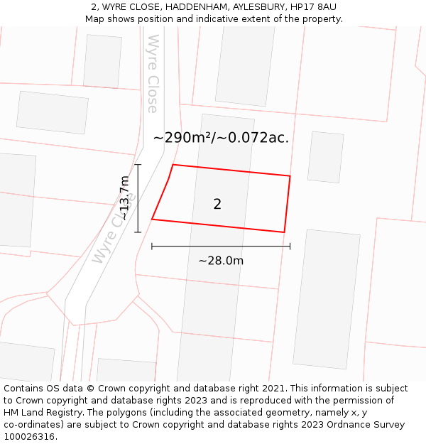 2, WYRE CLOSE, HADDENHAM, AYLESBURY, HP17 8AU: Plot and title map