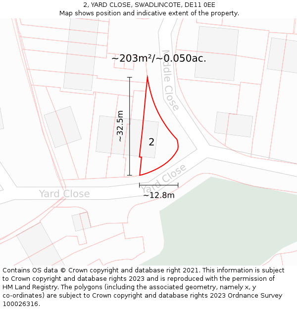2, YARD CLOSE, SWADLINCOTE, DE11 0EE: Plot and title map