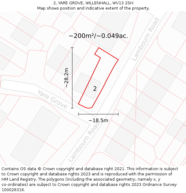 2, YARE GROVE, WILLENHALL, WV13 2SH: Plot and title map