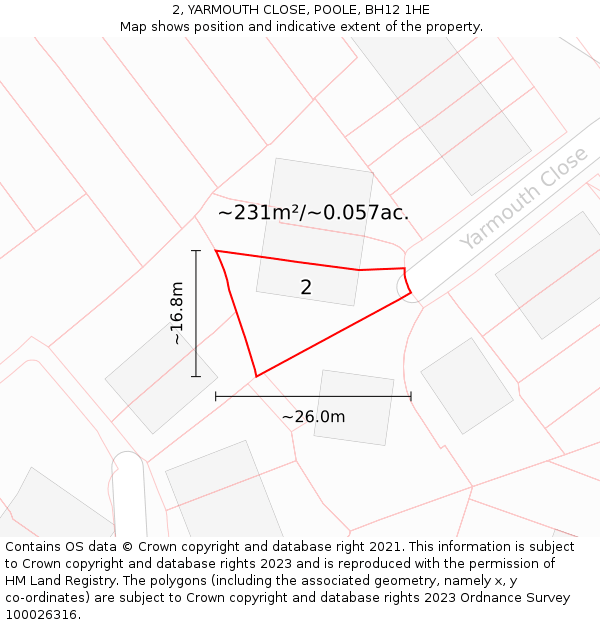 2, YARMOUTH CLOSE, POOLE, BH12 1HE: Plot and title map