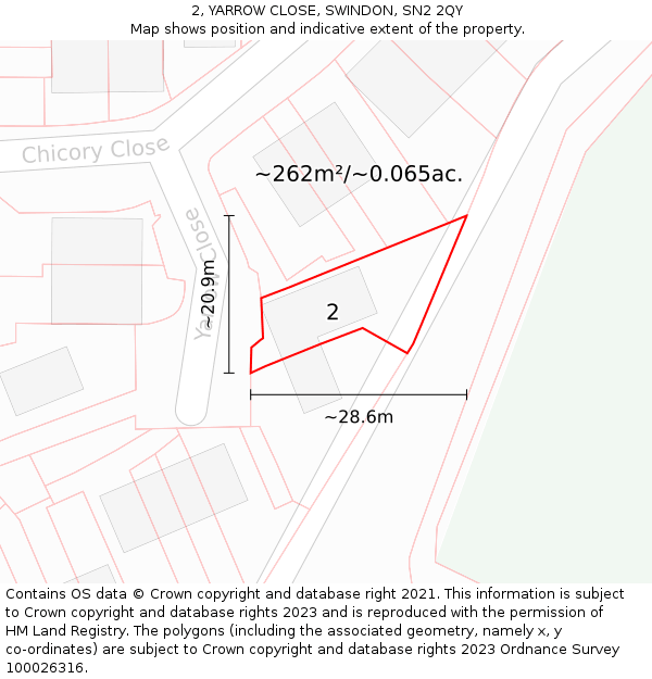 2, YARROW CLOSE, SWINDON, SN2 2QY: Plot and title map
