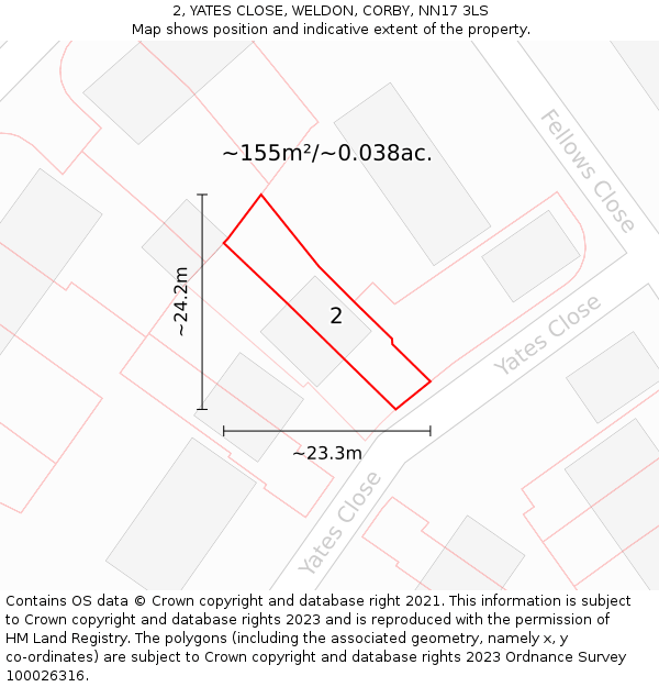 2, YATES CLOSE, WELDON, CORBY, NN17 3LS: Plot and title map