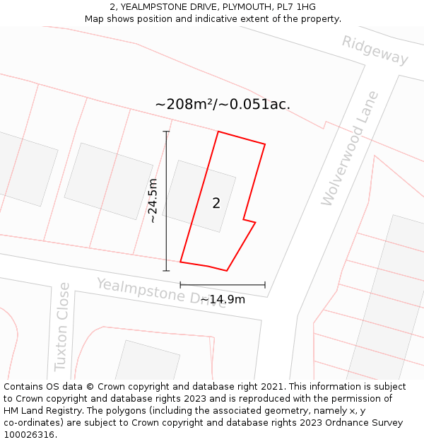 2, YEALMPSTONE DRIVE, PLYMOUTH, PL7 1HG: Plot and title map