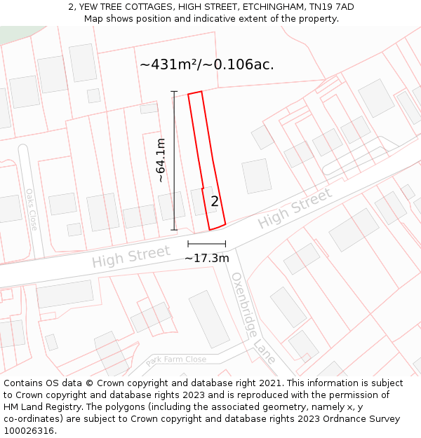 2, YEW TREE COTTAGES, HIGH STREET, ETCHINGHAM, TN19 7AD: Plot and title map