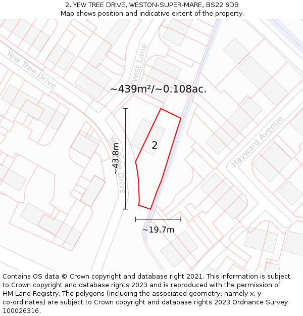 2, YEW TREE DRIVE, WESTON-SUPER-MARE, BS22 6DB: Plot and title map
