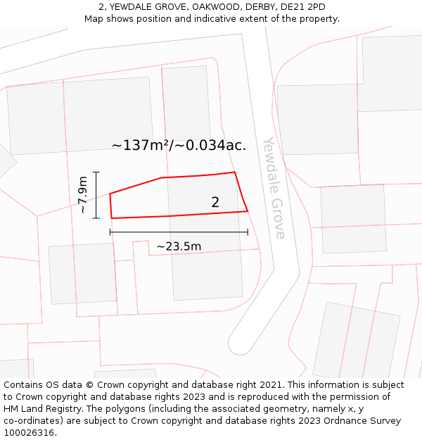 2, YEWDALE GROVE, OAKWOOD, DERBY, DE21 2PD: Plot and title map