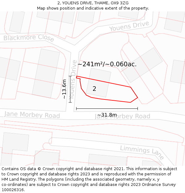 2, YOUENS DRIVE, THAME, OX9 3ZG: Plot and title map