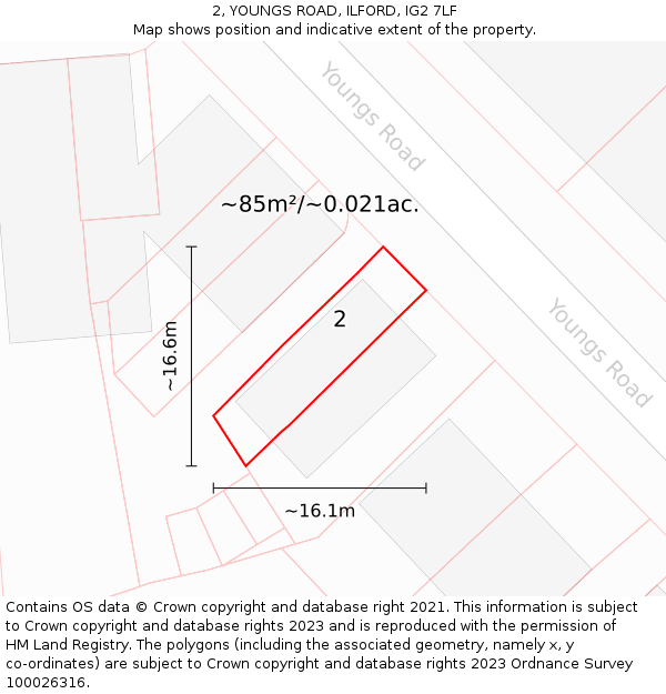 2, YOUNGS ROAD, ILFORD, IG2 7LF: Plot and title map