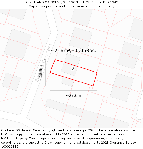 2, ZETLAND CRESCENT, STENSON FIELDS, DERBY, DE24 3AY: Plot and title map