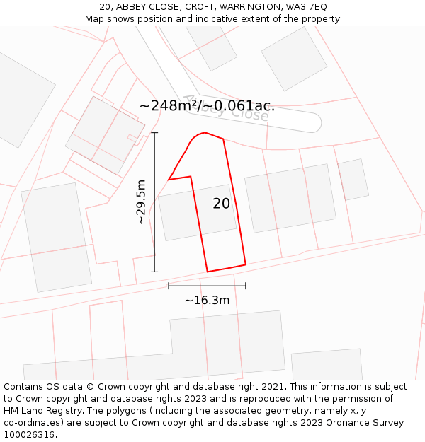 20, ABBEY CLOSE, CROFT, WARRINGTON, WA3 7EQ: Plot and title map