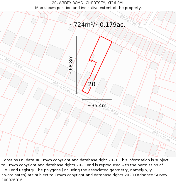 20, ABBEY ROAD, CHERTSEY, KT16 8AL: Plot and title map