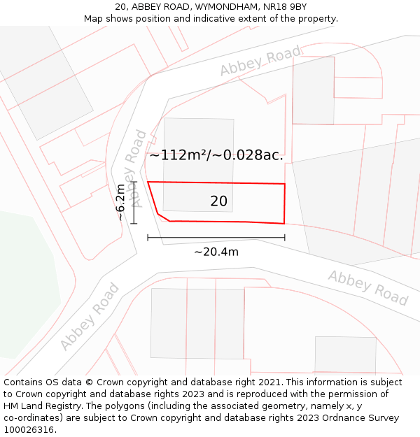20, ABBEY ROAD, WYMONDHAM, NR18 9BY: Plot and title map