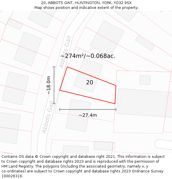 20, ABBOTS GAIT, HUNTINGTON, YORK, YO32 9SX: Plot and title map