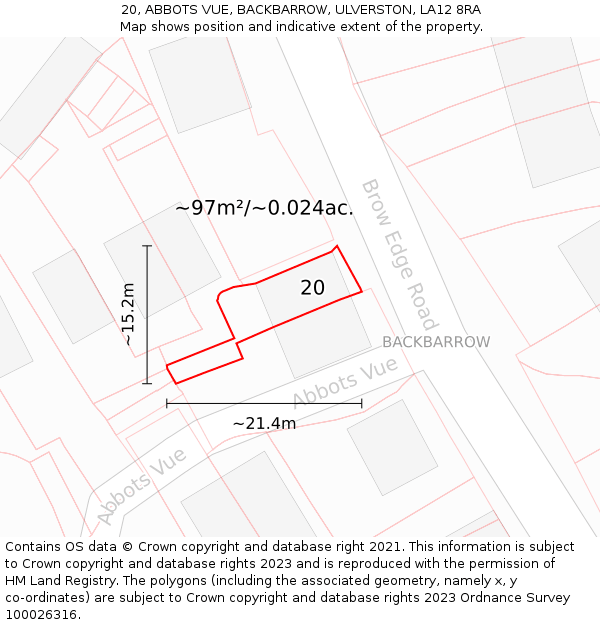 20, ABBOTS VUE, BACKBARROW, ULVERSTON, LA12 8RA: Plot and title map