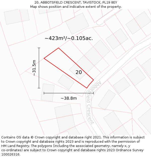 20, ABBOTSFIELD CRESCENT, TAVISTOCK, PL19 8EY: Plot and title map