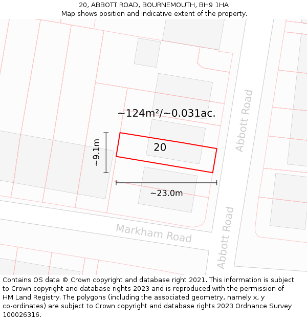 20, ABBOTT ROAD, BOURNEMOUTH, BH9 1HA: Plot and title map