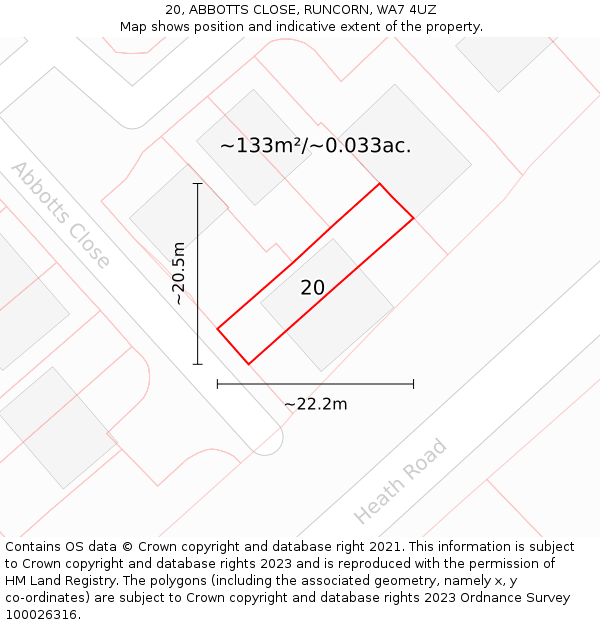 20, ABBOTTS CLOSE, RUNCORN, WA7 4UZ: Plot and title map