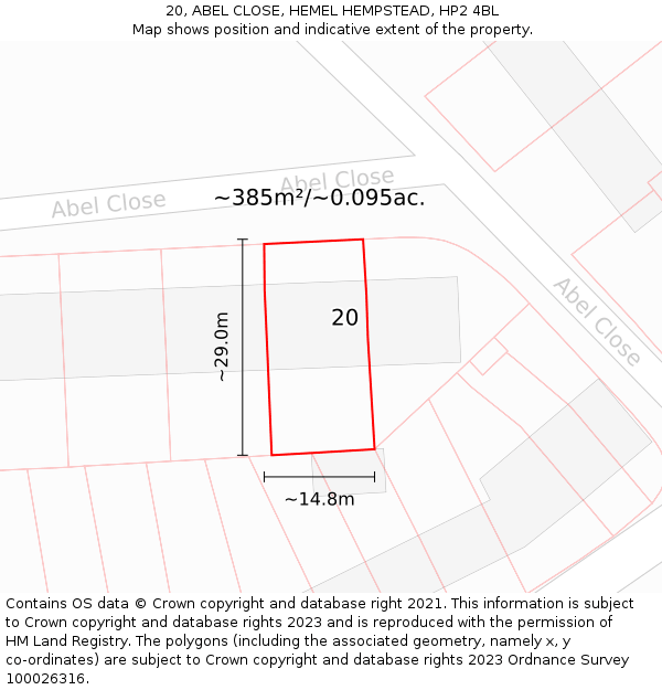 20, ABEL CLOSE, HEMEL HEMPSTEAD, HP2 4BL: Plot and title map