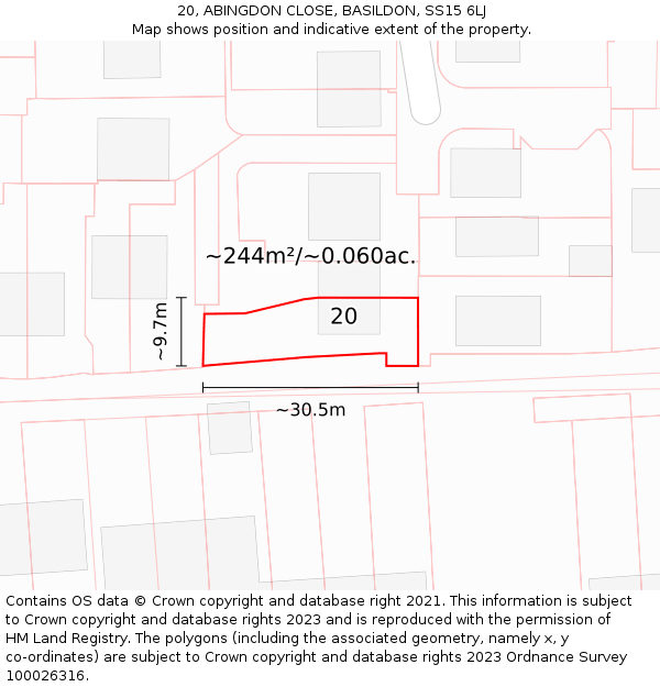 20, ABINGDON CLOSE, BASILDON, SS15 6LJ: Plot and title map