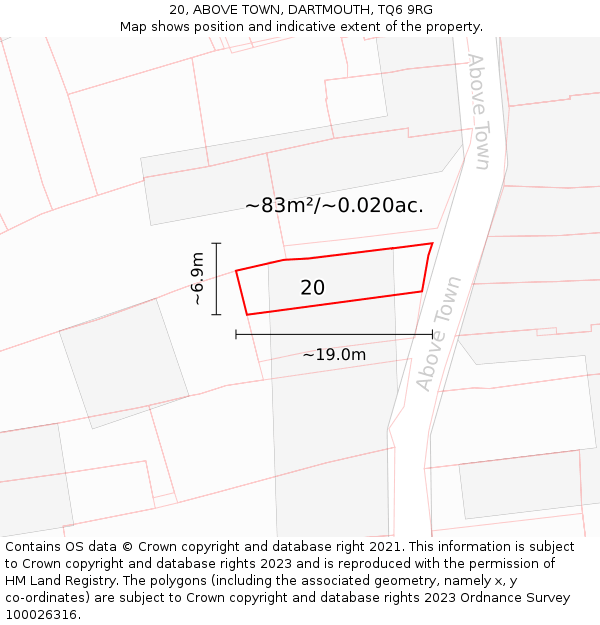 20, ABOVE TOWN, DARTMOUTH, TQ6 9RG: Plot and title map