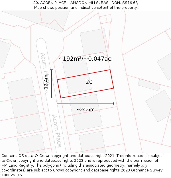20, ACORN PLACE, LANGDON HILLS, BASILDON, SS16 6RJ: Plot and title map