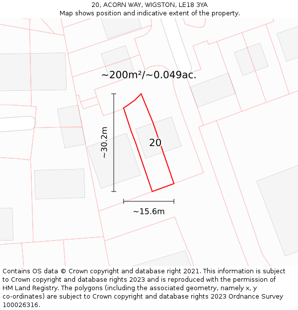 20, ACORN WAY, WIGSTON, LE18 3YA: Plot and title map