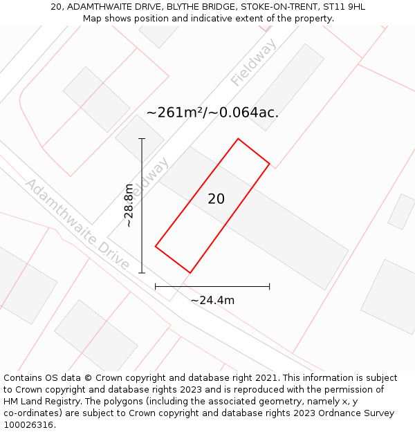 20, ADAMTHWAITE DRIVE, BLYTHE BRIDGE, STOKE-ON-TRENT, ST11 9HL: Plot and title map