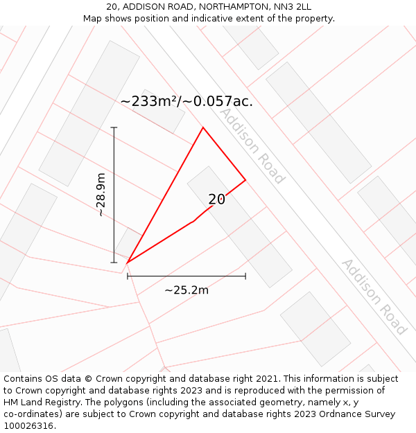 20, ADDISON ROAD, NORTHAMPTON, NN3 2LL: Plot and title map