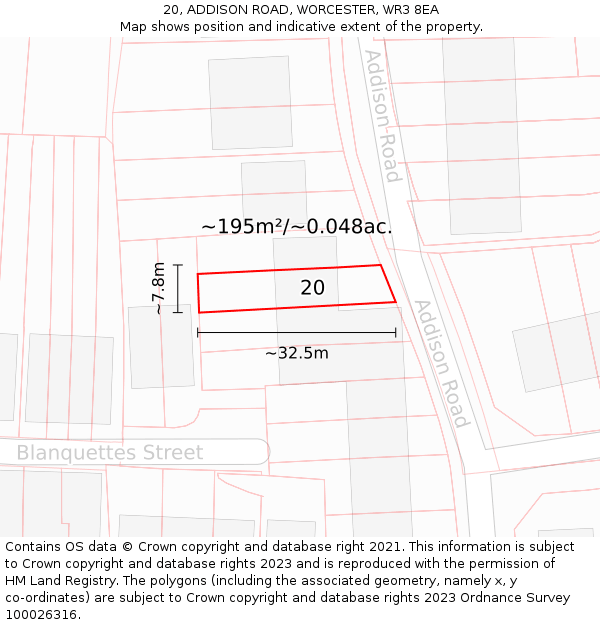 20, ADDISON ROAD, WORCESTER, WR3 8EA: Plot and title map