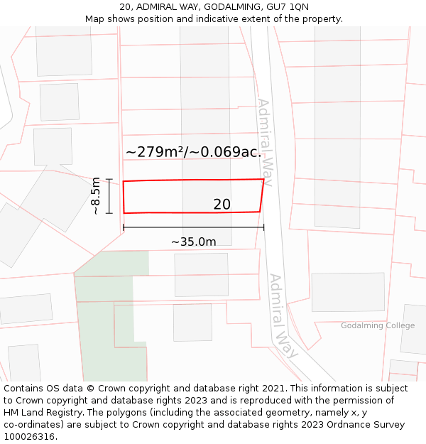 20, ADMIRAL WAY, GODALMING, GU7 1QN: Plot and title map