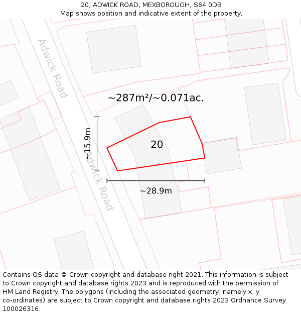 20, ADWICK ROAD, MEXBOROUGH, S64 0DB: Plot and title map