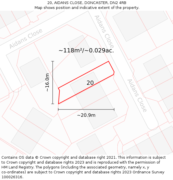 20, AIDANS CLOSE, DONCASTER, DN2 4RB: Plot and title map