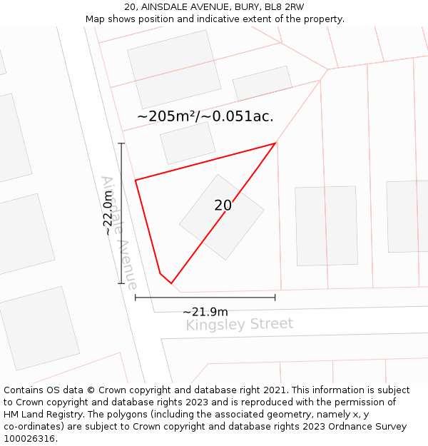20, AINSDALE AVENUE, BURY, BL8 2RW: Plot and title map