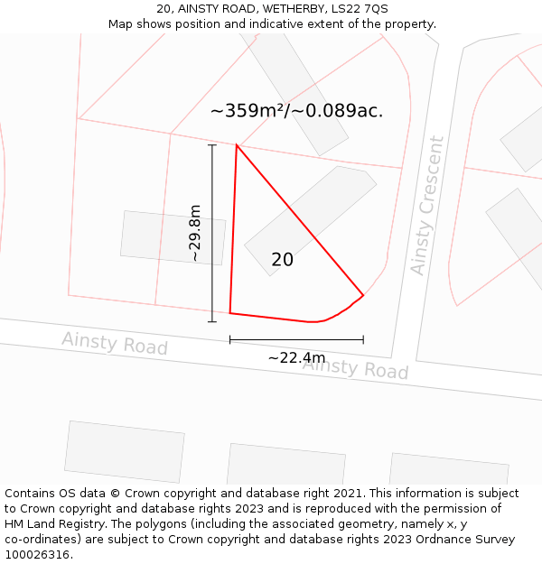 20, AINSTY ROAD, WETHERBY, LS22 7QS: Plot and title map