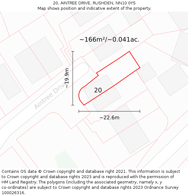 20, AINTREE DRIVE, RUSHDEN, NN10 0YS: Plot and title map