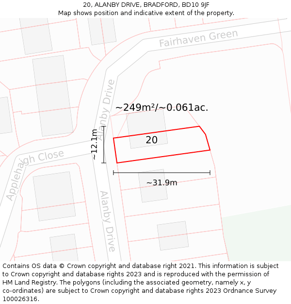 20, ALANBY DRIVE, BRADFORD, BD10 9JF: Plot and title map