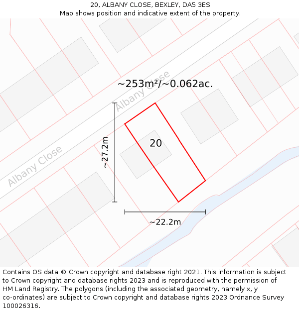 20, ALBANY CLOSE, BEXLEY, DA5 3ES: Plot and title map