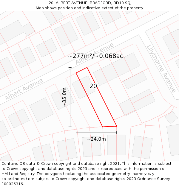 20, ALBERT AVENUE, BRADFORD, BD10 9QJ: Plot and title map