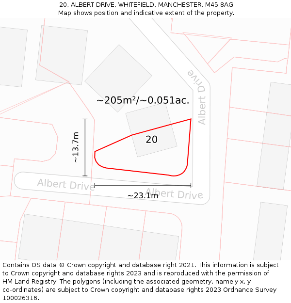 20, ALBERT DRIVE, WHITEFIELD, MANCHESTER, M45 8AG: Plot and title map