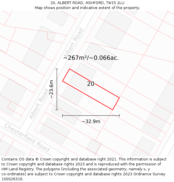 20, ALBERT ROAD, ASHFORD, TW15 2LU: Plot and title map
