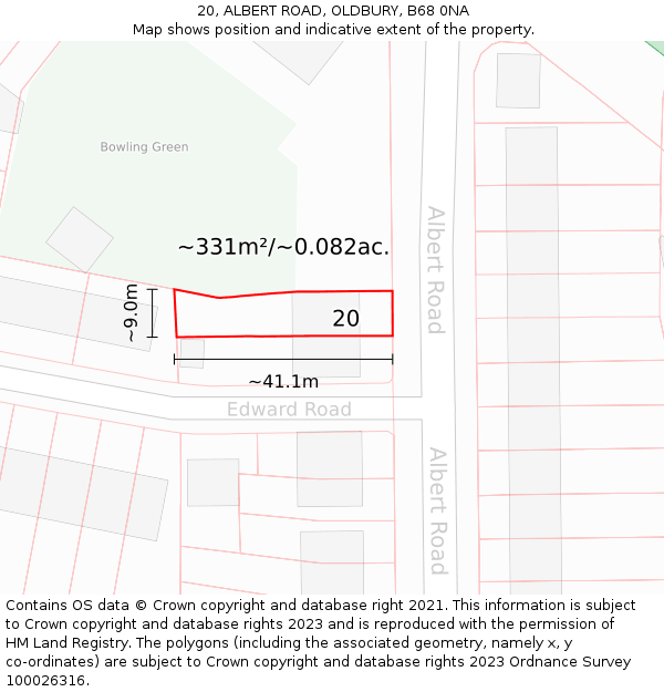 20, ALBERT ROAD, OLDBURY, B68 0NA: Plot and title map