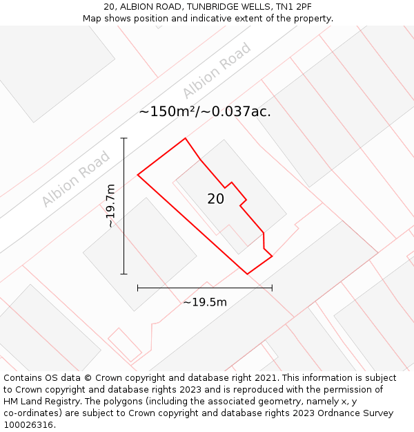 20, ALBION ROAD, TUNBRIDGE WELLS, TN1 2PF: Plot and title map