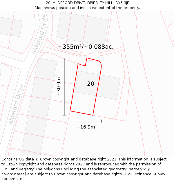 20, ALDEFORD DRIVE, BRIERLEY HILL, DY5 3JF: Plot and title map