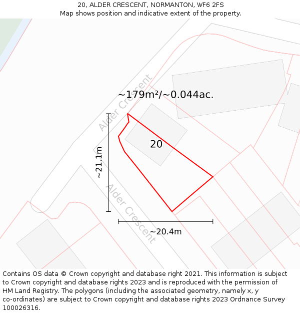20, ALDER CRESCENT, NORMANTON, WF6 2FS: Plot and title map