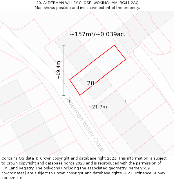 20, ALDERMAN WILLEY CLOSE, WOKINGHAM, RG41 2AQ: Plot and title map