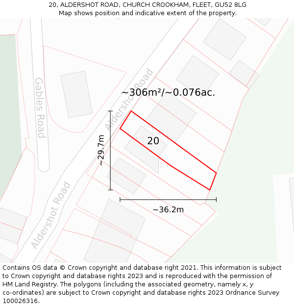 20, ALDERSHOT ROAD, CHURCH CROOKHAM, FLEET, GU52 8LG: Plot and title map