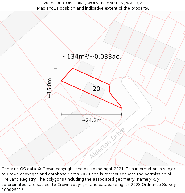 20, ALDERTON DRIVE, WOLVERHAMPTON, WV3 7JZ: Plot and title map