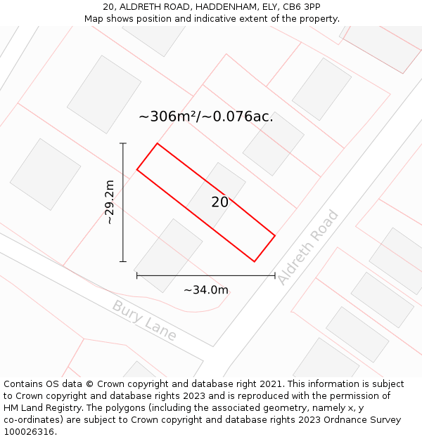 20, ALDRETH ROAD, HADDENHAM, ELY, CB6 3PP: Plot and title map