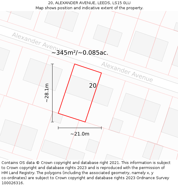 20, ALEXANDER AVENUE, LEEDS, LS15 0LU: Plot and title map