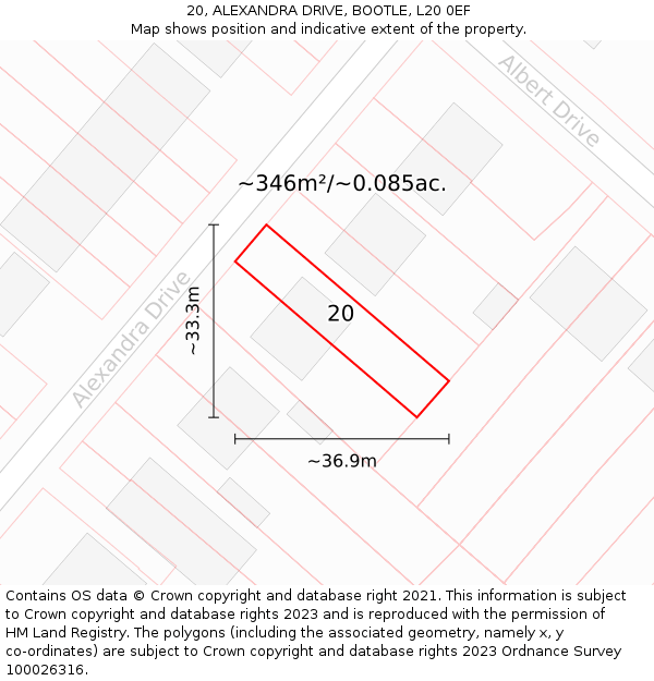 20, ALEXANDRA DRIVE, BOOTLE, L20 0EF: Plot and title map